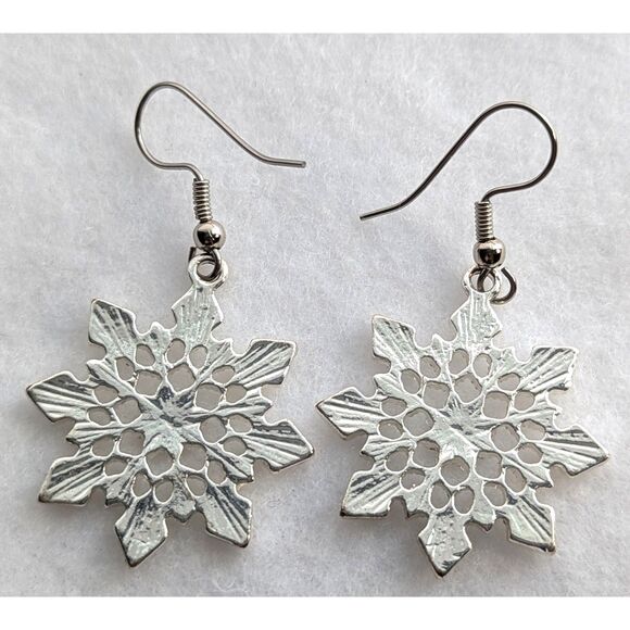 Rhinestone Snow Flake Earrings on Wires - Picture 2 of 6